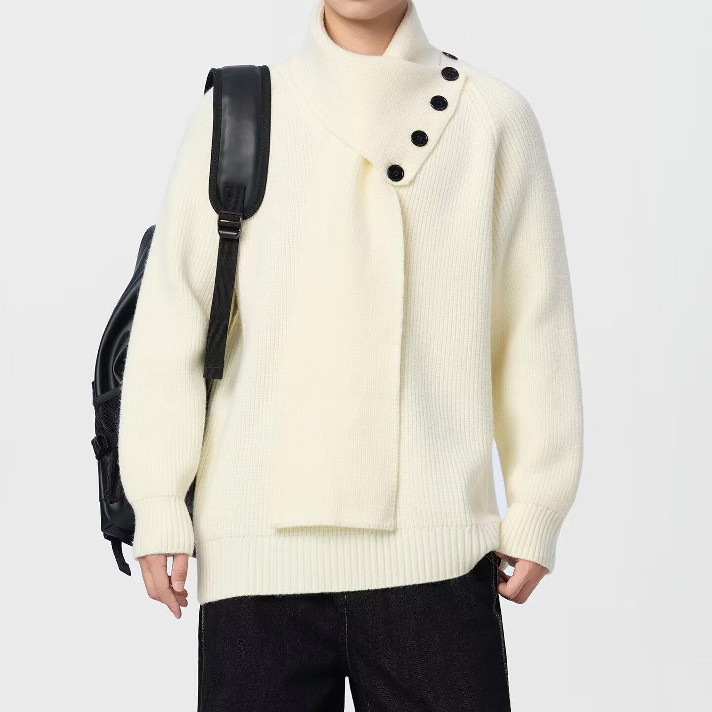 Men s High-End Versatile Knit Sweater with Removable Scarf - Autumn/Winter 2025 Extra Extra Large