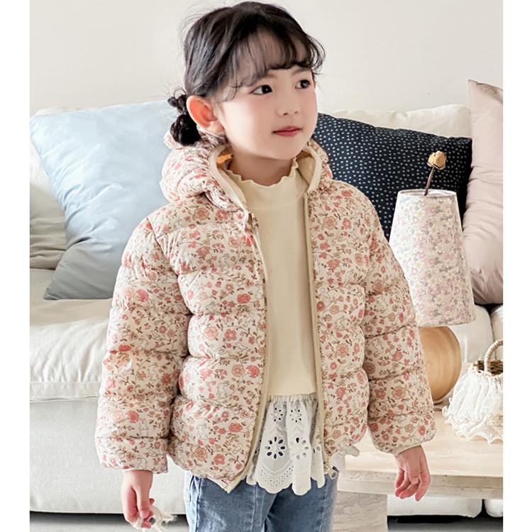 Mode Mädchen warme baumwollgepolsterte Kleidung koreanischer Stil Winter Baby Mädchen verdickte kurze baumwollgepolsterte Jacke Kinder Herbst niedliche Mäntel mit Blumendruck