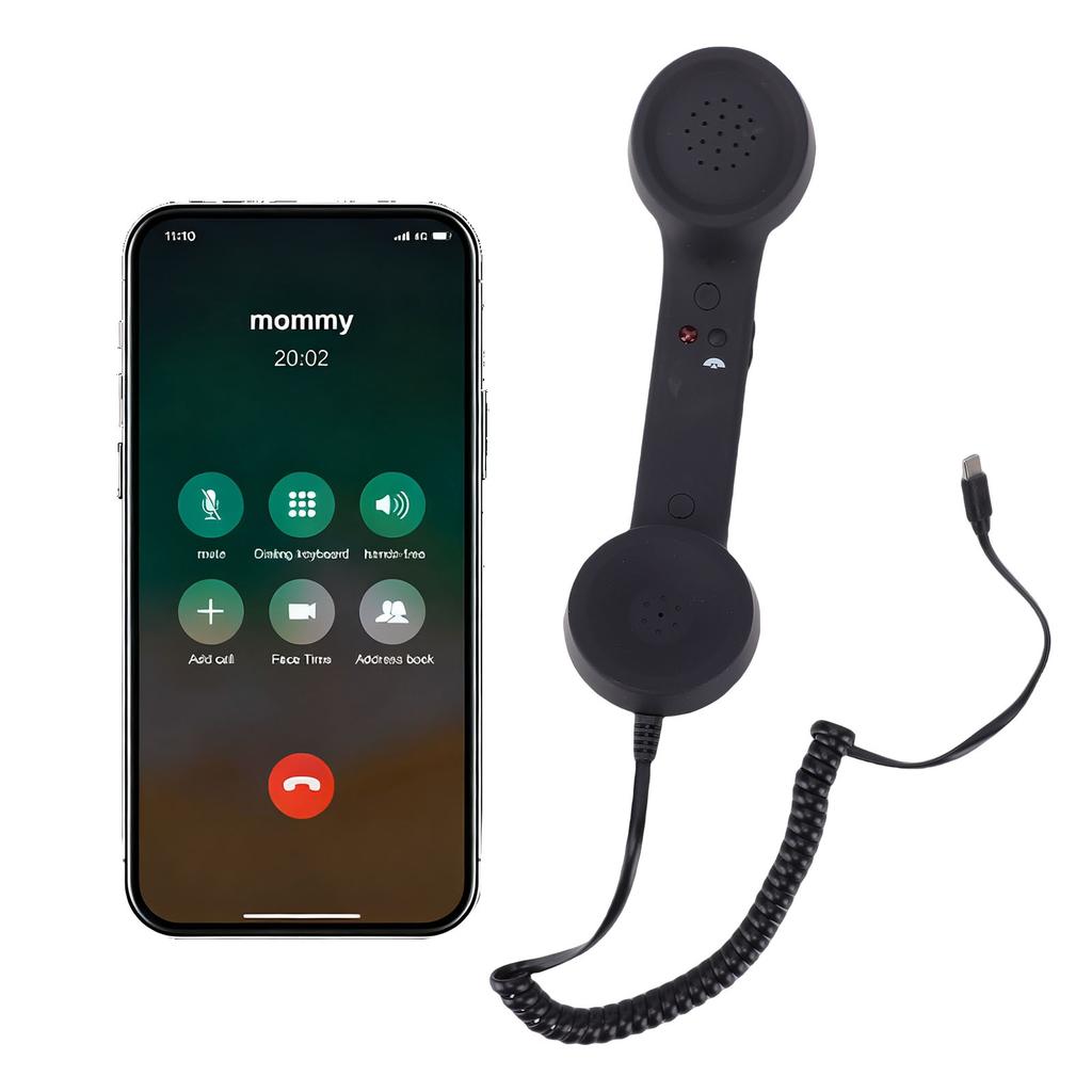 Retro Phone Handset with Volume Control Ergonomic Type C Wired Telephone Handset Receiver For Cellphone Video Call Conference