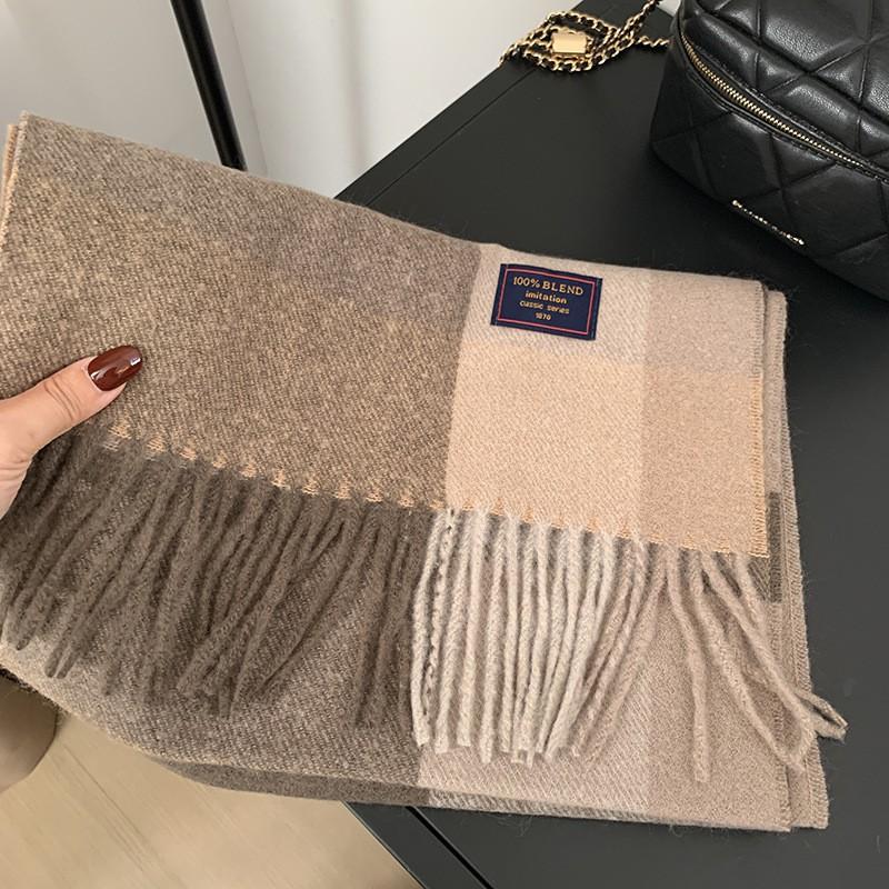 Premium Knitted Wool-Feel Plaid Scarf Men Women Winter Warm Neck Wrap Unisex Fashion Accessory