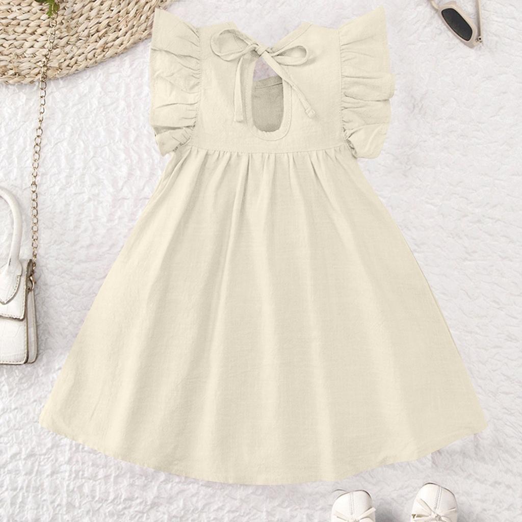 Summer Children's Dress Girls Fashion Princess Flying Sleeve Solid Color Cute Dress