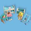Wooden Doll House Furniture Baby Room Set Miniature Models DIY Assembled Toys with Chair Bed Stroller