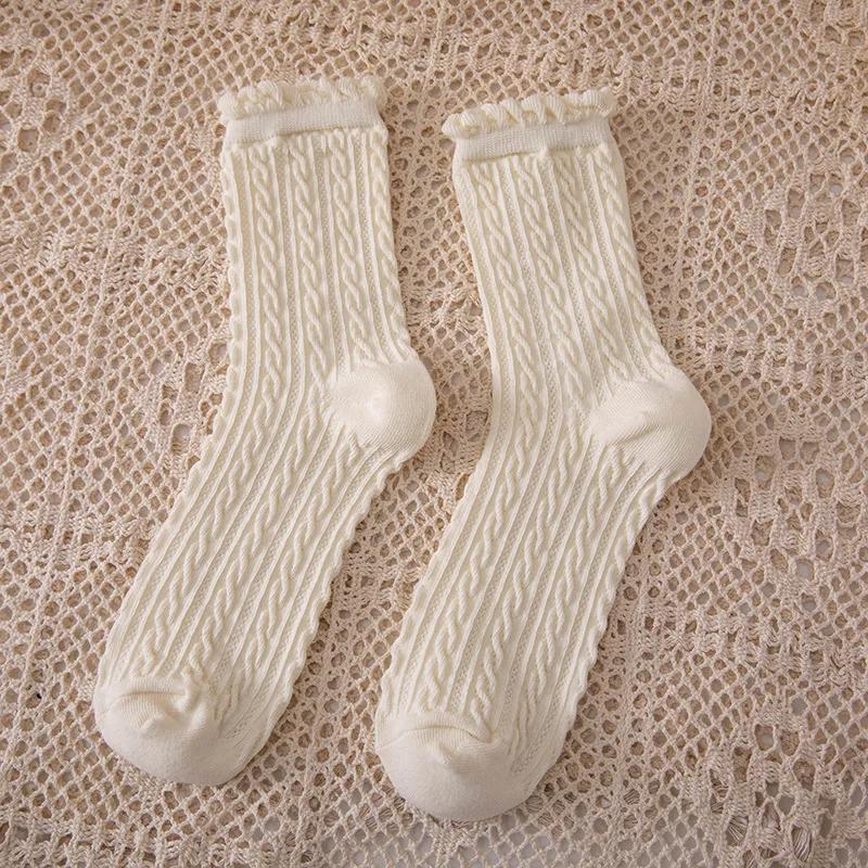 

1 пара носков для женщины сексуальные мягкие кружевные весенние однотонные полосатые модные женские новые ретро харадзюку лолита носки средней длины One Size
