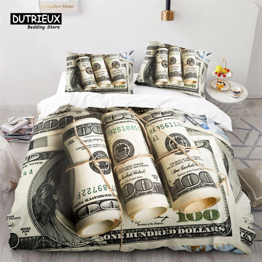Money Bedding Set Microfiber Dollar Bills of United States Print Duvet Cover Twin King Queen Size For Kids Adults Bedroom Decor
