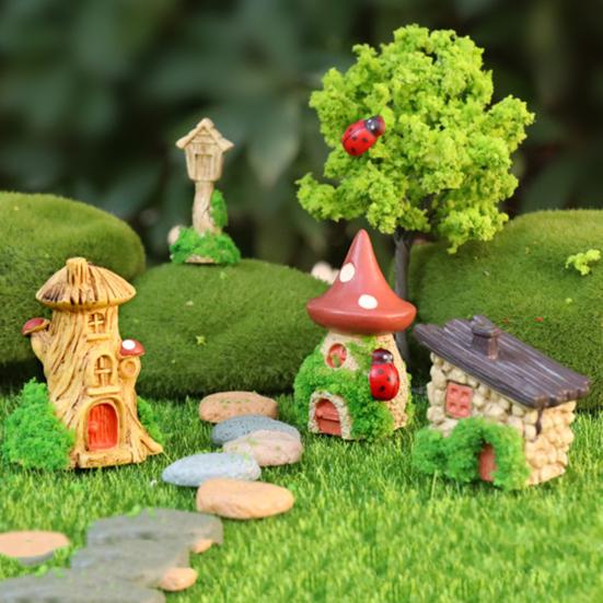 Mini Cartoon House Figurine Miniature Road Sign Chair Stone Letter Box Mushroom Statue House Micro Landscape Fairy Garden Decoration