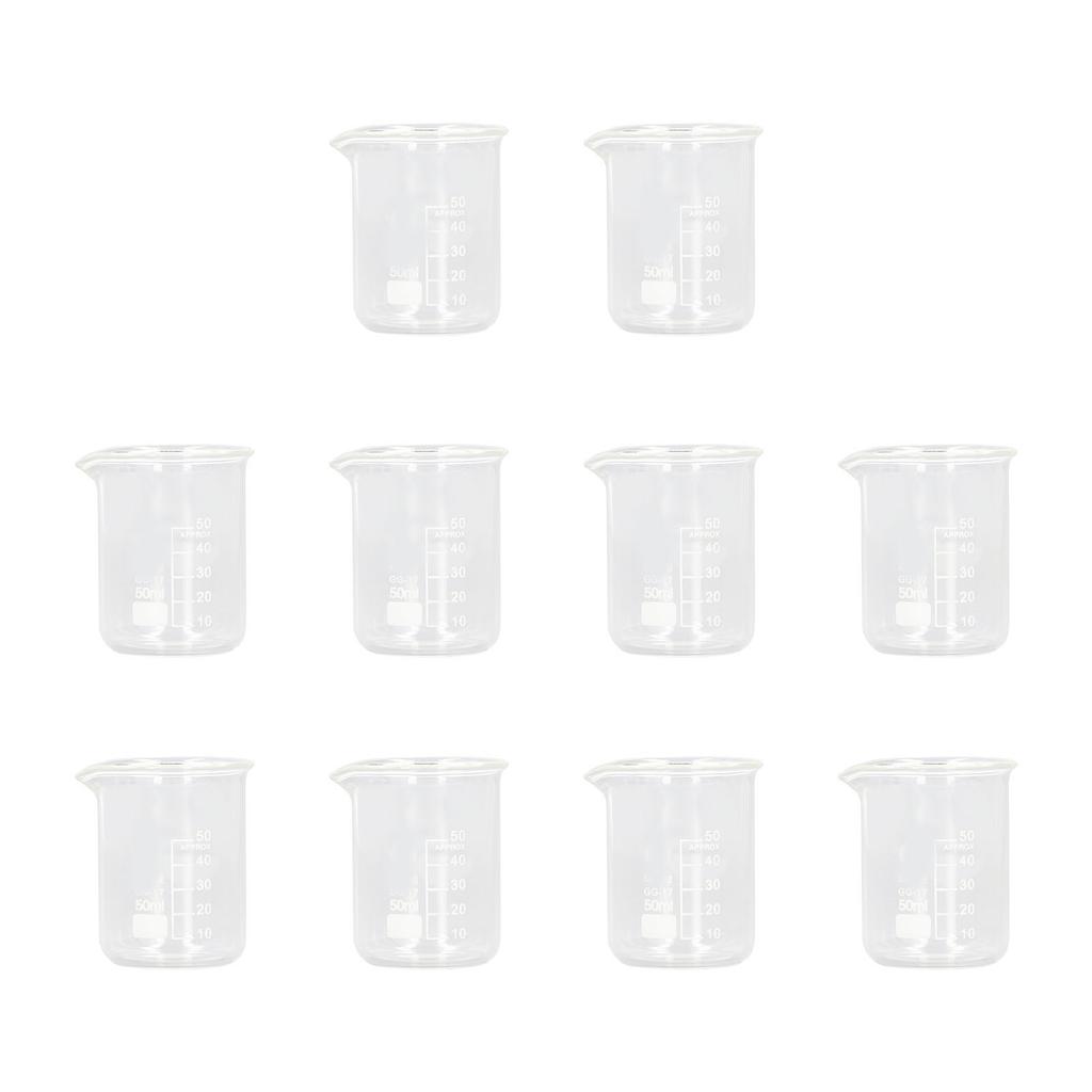 10 Pcs Laboratory Glass Beaker 50ml Thick Experimental Graduated Cylinder Cup with Clear Standard Scale Line