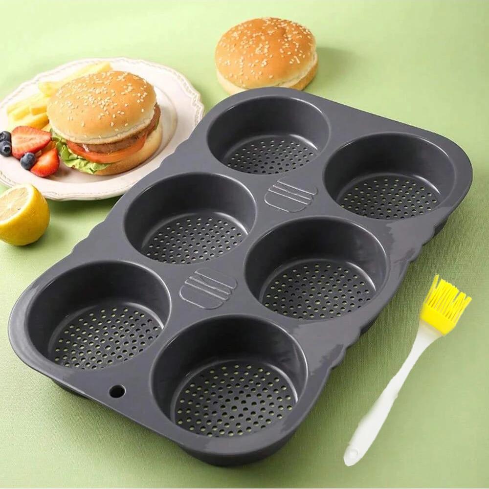 Non-Stick Silicone Hamburger Bun Pan and Muffin Tray Baking Mold for Bread Cupcakes Cakes and Pastries Kitchen Bakeware Tools