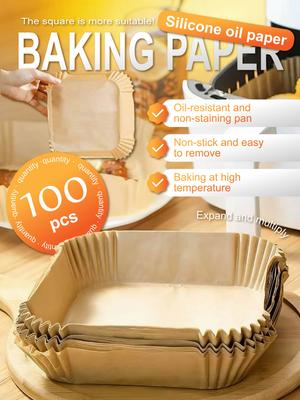 100pcs Square Silicone Baking Paper Liners - Oil-Resistant Non-Stick High-Temperature Baking Sheets