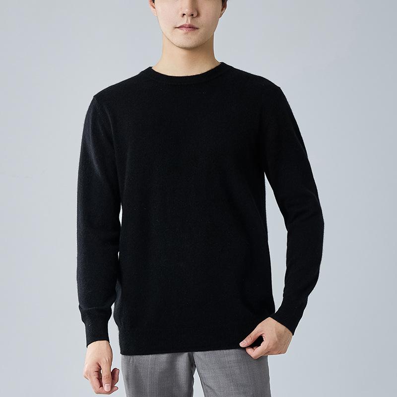 Crew neck cashmere shirt men's loose solid color sweater pullover with bottom knitted wool sweater