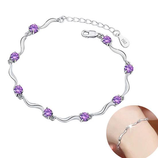 Women Faux Silver Crystal Bamboo Chain Bracelet Fashion Jewelry