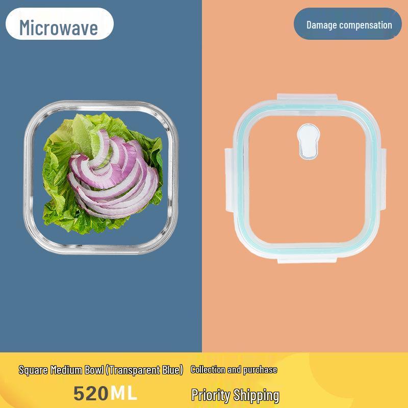 Microwave-Safe Glass Lunch Box with Lid - Ideal for Students & Office Workers, Divided Sections for Fresh Meals.