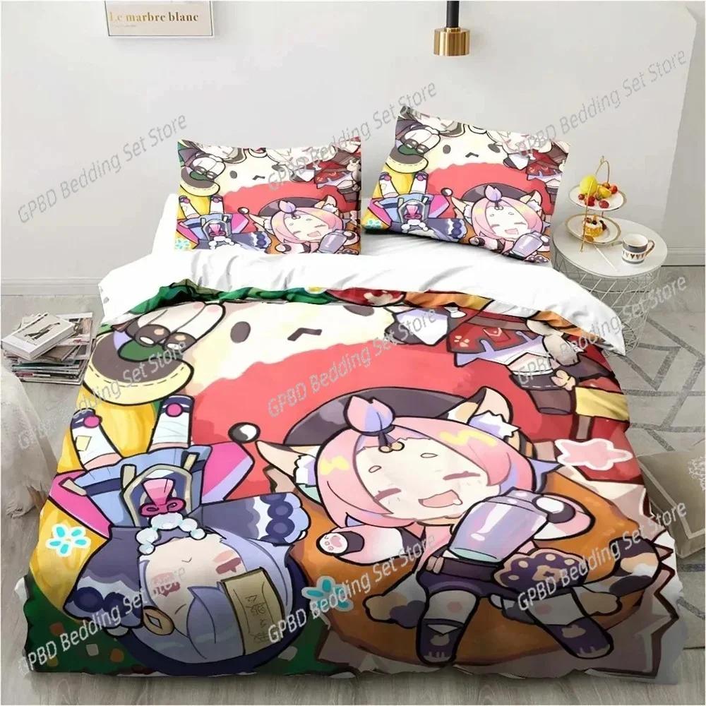Cartoon  Anime Genshin Impact Game Comfortable Duvet Quilt Cover Pillowcase Bedding Set Children Bedroom Decoration Home Textile