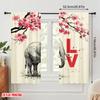 2pcs 2D flat printing Window Drapes Love Elephant Cherry Blossom 100% Polyester Without Electricity Seasonal Party & Holiday