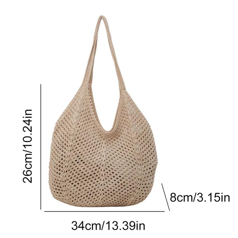 Fashion Women's Hollow Woven Shoulder Bags Large Capacity Knitting Underarm Bag Solid Crochet Tote Handbag Summer Mesh Beach Bag