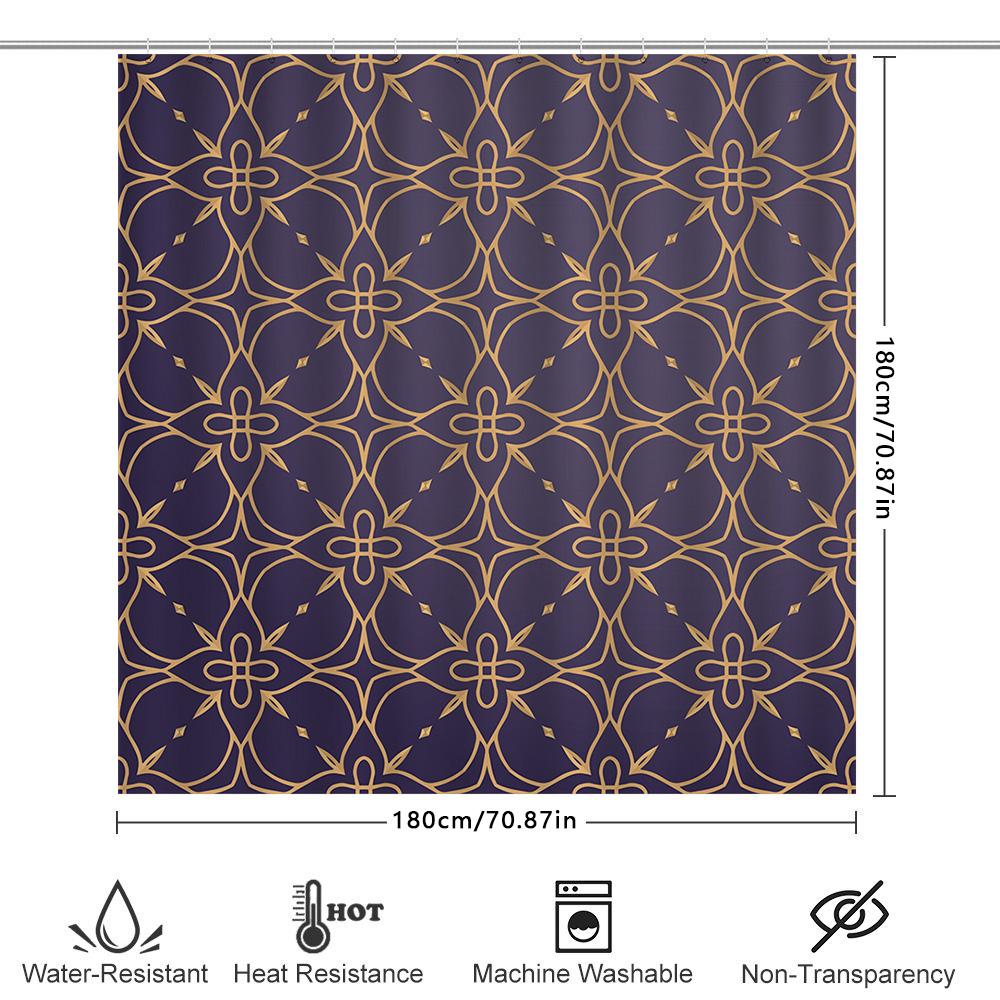 Luxury Gold Purple Shower Curtain Floral Pattern Decorative Bath Mat Set for Bathroom Accessories Extra Long Size Home Decor Ite