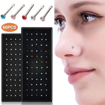 60Pcs Nose Rings Piercing Attractive Rhinestone Comfortable To Wear Shiny Body Jewelry Hypoallergenic Stainless