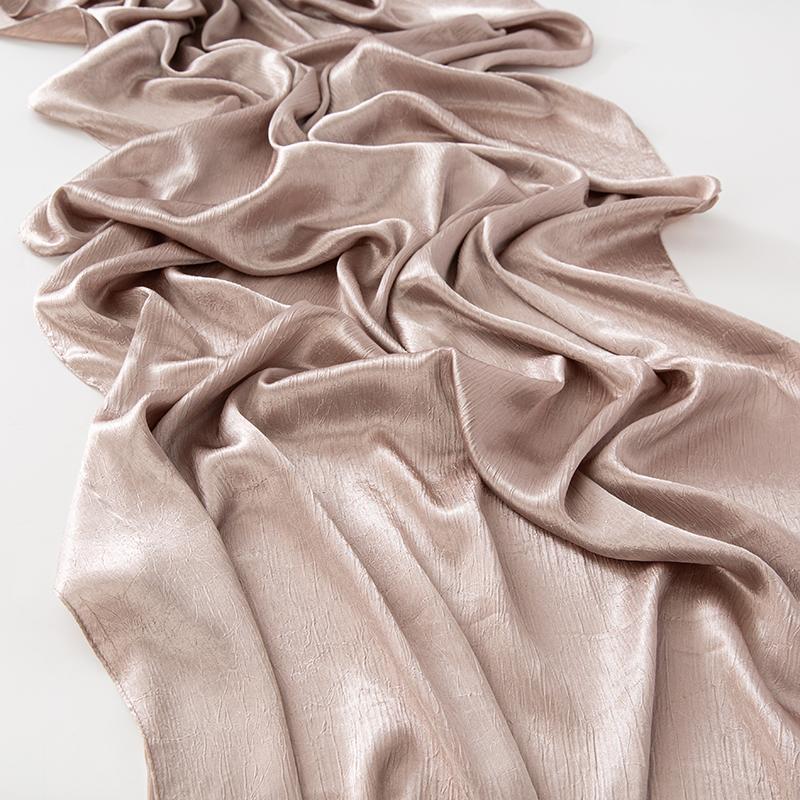 Women Plain Silk Satin Hijab Scarf Different Sides Bark Wrinkles Solid Color Long Shawl Muslim Women Smooth Silk Like Underscarf