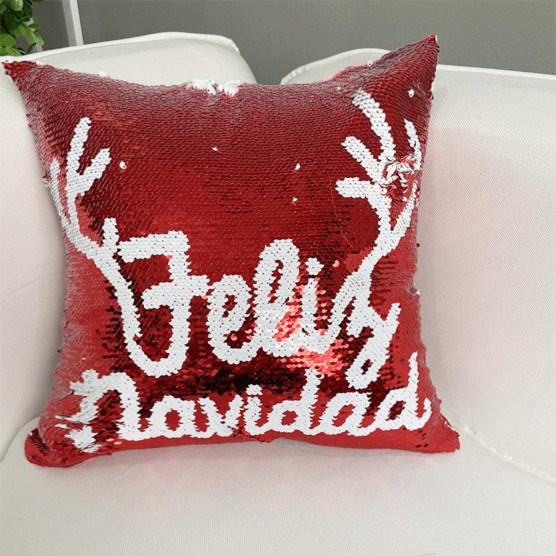 Christmas Pillow Cover Double-sided Sequin Pillow Cover Snowflake Deer Sofa Bedroom Cushion Cover