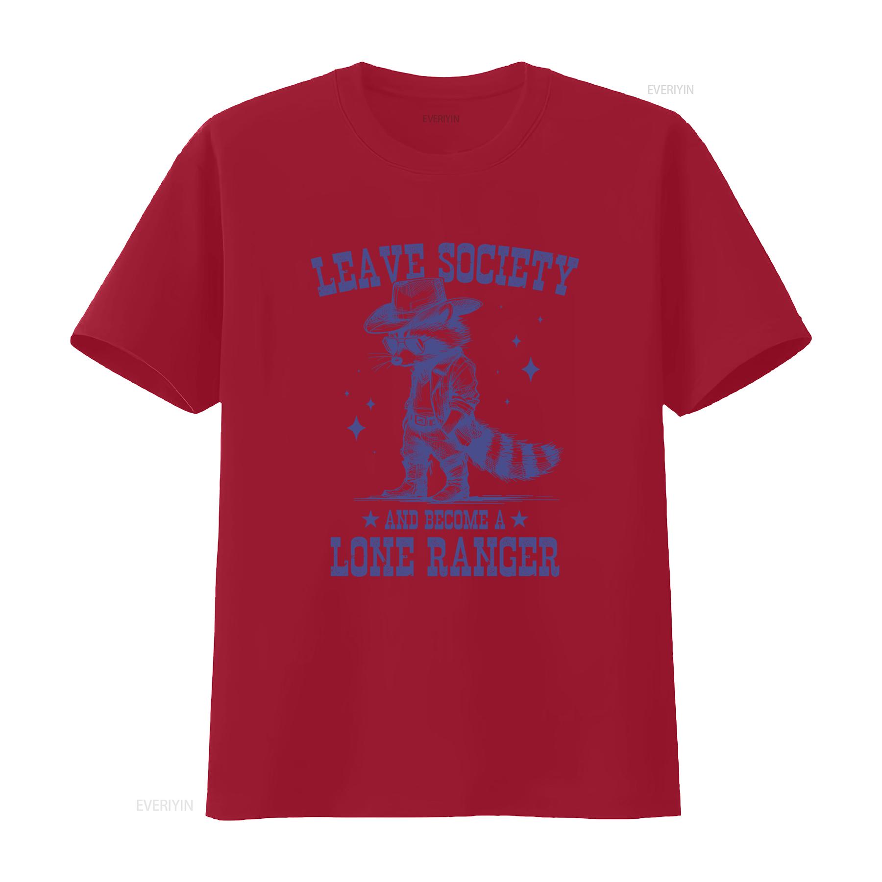 Cowboy Racoon Leave Society Lone Ranger Funny T Shirt 1837 vintage Washed Stylish Slightly fashion designer clothes S