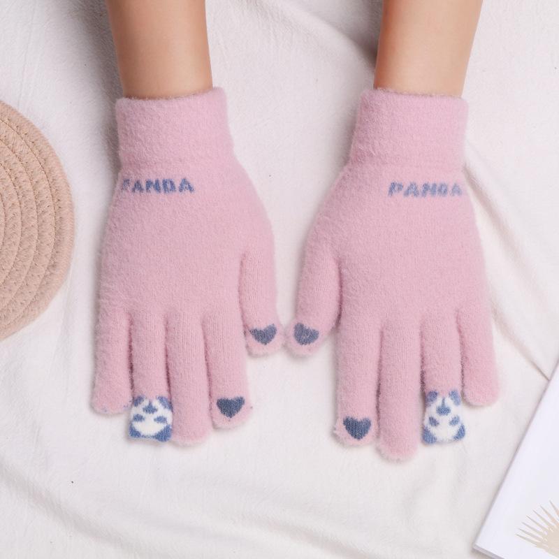 New knitted cartoon gloves plush cold-proof gloves women's winter warm plush thickened student gloves