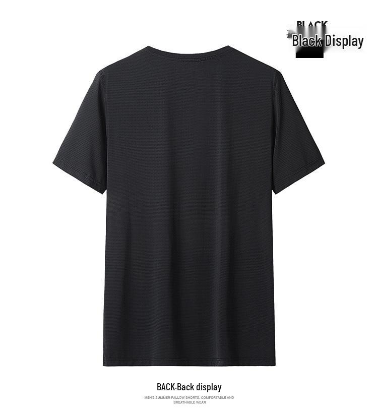 New Ice Silk Men's Round Neck Loose Short Sleeve T-shirt, Summer, Solid Color, Sizes L-9XL.