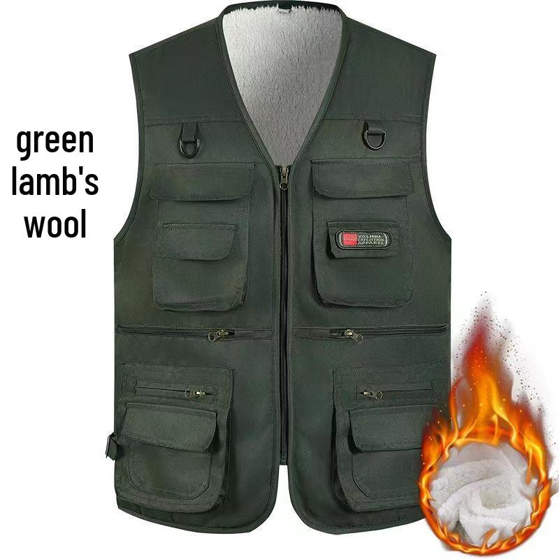 Men's Spring/Autumn Cotton Multi-Pocket Vest - Outdoor, Casual, Sleeveless Jacket for Middle-Aged & Elderly. Perfect for Fishing & Daily Wear.