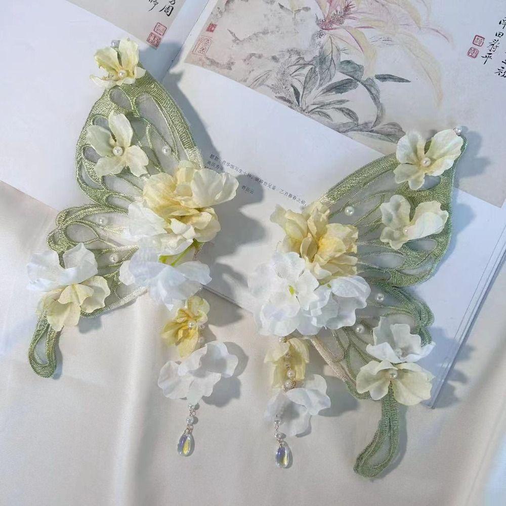 Mesh Large Butterfly Hairpin Imitation Pearl Flower Hair Clip Tassel Duckbill Clip  Wedding