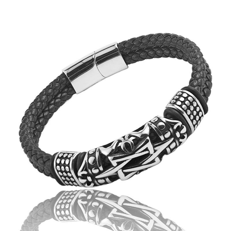 

Viking Style Rune Odin Symbol with Dot Bracelet Classic Stainless Steel Magnetic Buckle Rope Woven Jewelry Men s Birthday Gift 22cm срібний
