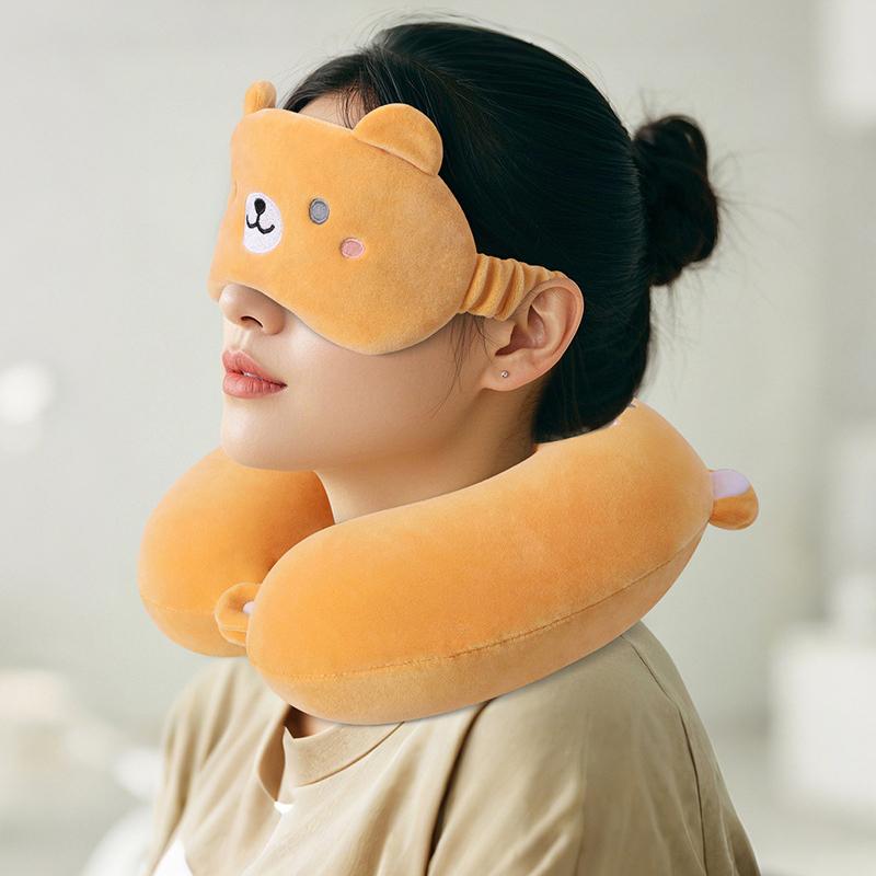 Cartoon U-Shaped Pillow Memory Foam Pillow Core Neck-Protecting Pillow for Airplane Car Travel Portable Office U-Shaped Pillow