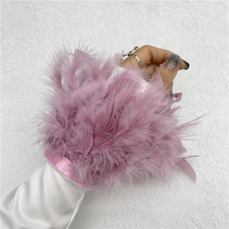 1PC Pele Real Punhos de Penas de Avestruz Punho de Penas de Avestruz Snap Pulseira Punho de Penas Manga de Pulso