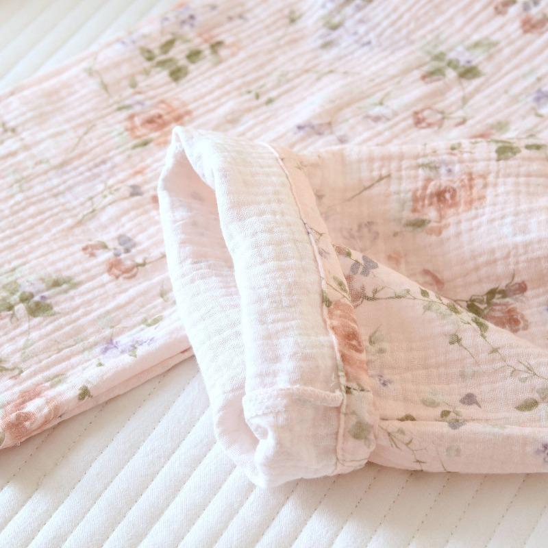 Women's Spring And Autumn Pajama Set Cotton Crape Cloth Flower Collar Long Sleeve Two Piece Set Large Home Clothes