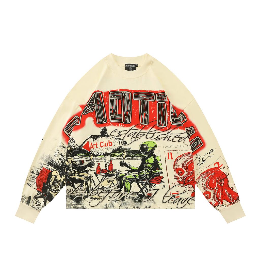 2026 Spring and Autumn New MIX Retro with Diamond Angel Letter Crew Neck Long Sleeve Men and Women of the Same Style, One Piece Will Be Sent In
