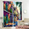 2pcs, 2D FLAT PRINTING Curtains (Without Rod) Colorful Street Popular Light Filtering Curtains Fabric Curtains Home Decor Ldeal