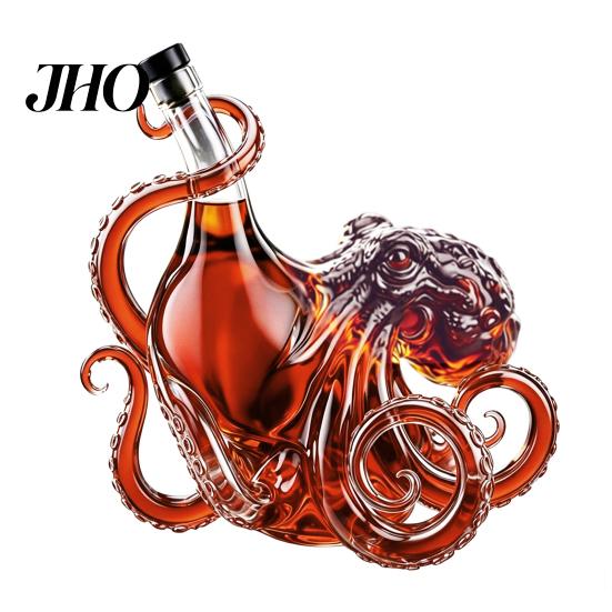 Nautical Wine Decor Octopus-Shaped Glass Decanter, 3D Artistic Borosilicate Bottle for Whiskey Soda, Octopus 350ml Decorative Liquid Bottle,