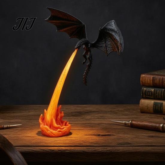 Fantasy Dragon Bookends Flame Book Nook Decor, 3D Printed Fire-Breathing Figurine, Glow in Unique Home Office Accessories The Dark Ornament,