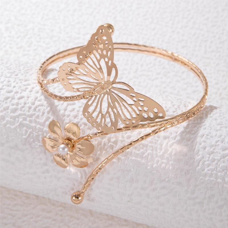 Accessories, Korean version exaggerated flower bracelet, simple metal hollow butterfly open arm bracelet for women