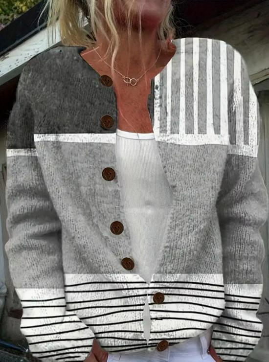 3D Digital Print Women's Cardigan Jacket - Autumn/Winter European & American Style Polyester