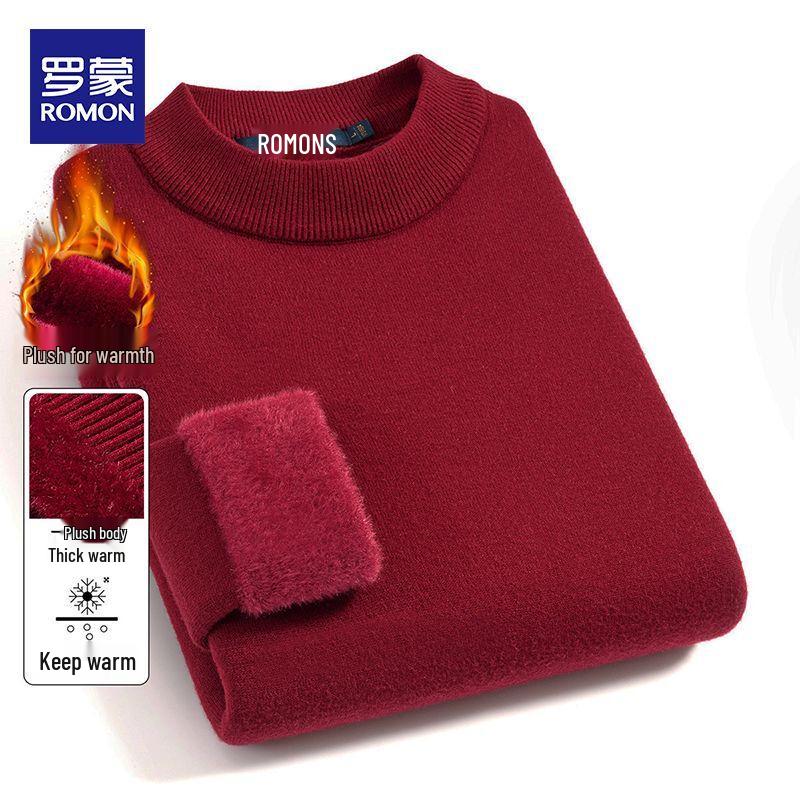 Romon Men's Fleece-Lined Crew Neck Thermal Sweater