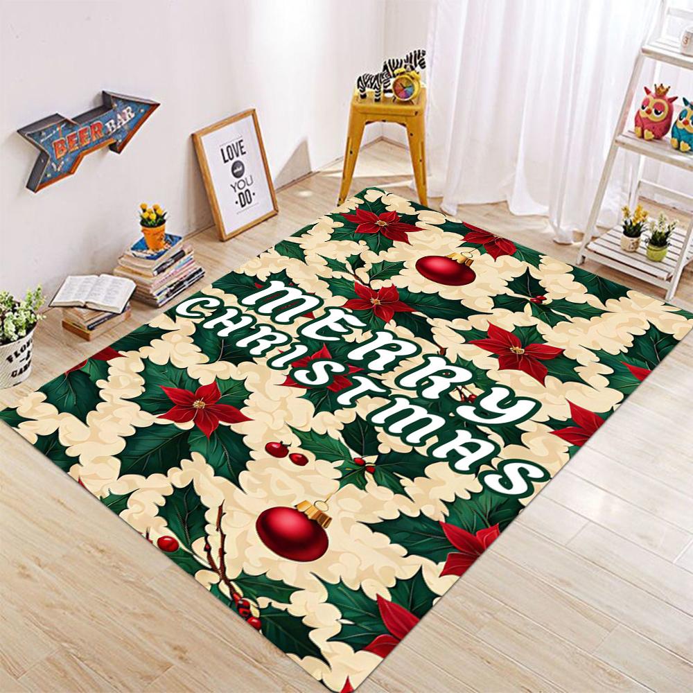 Christmas Happy New Year Elegant Calligraphy Carpet Reindeer Snowflake Rug for Home Decoration Red White Black Mat Bedroom Decor