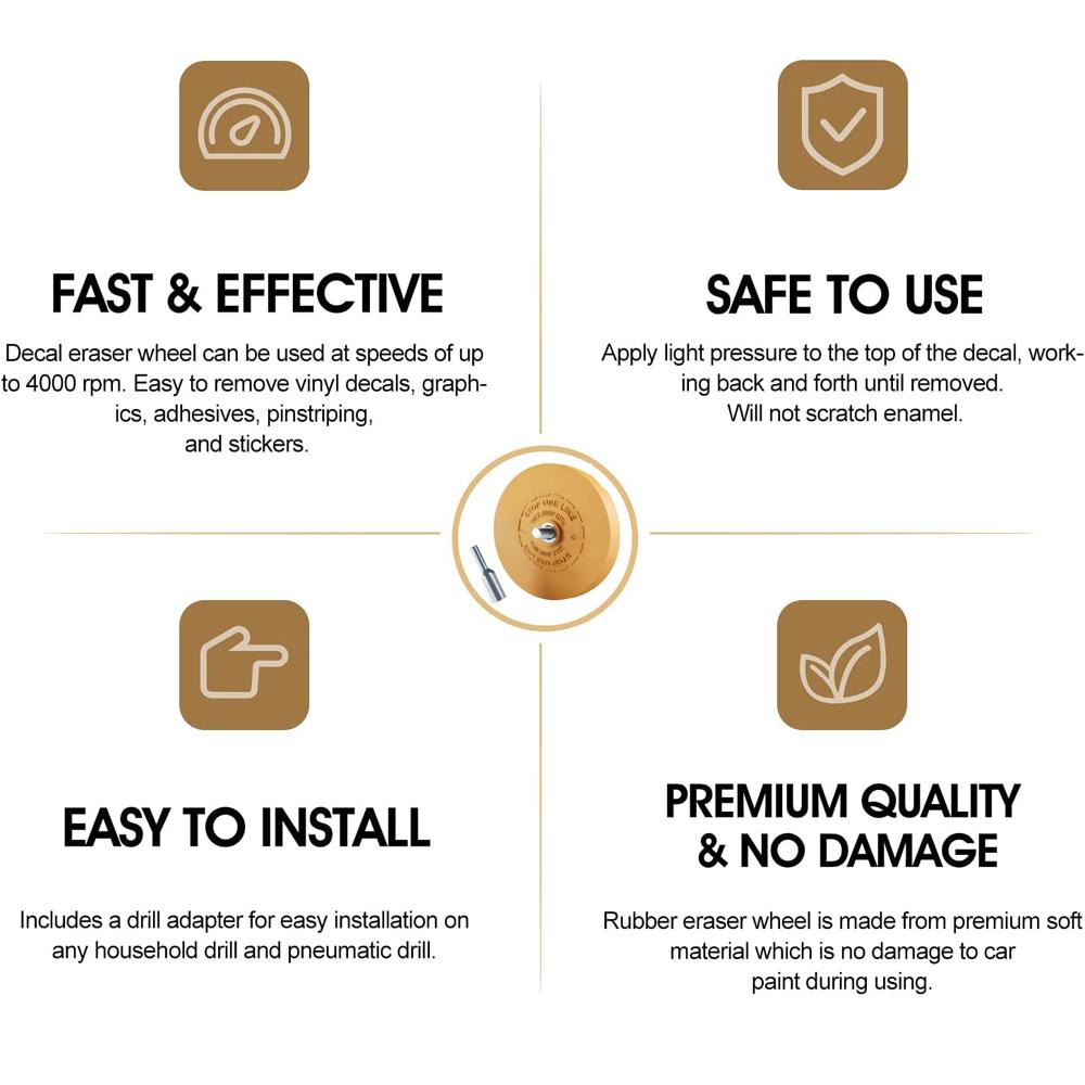 Decal Remover Eraser Wheel Removes Pinstripes Vinyl Tapes Sticker Adhesive Remover Wheel for Drill Rubber Eraser Remover Tool