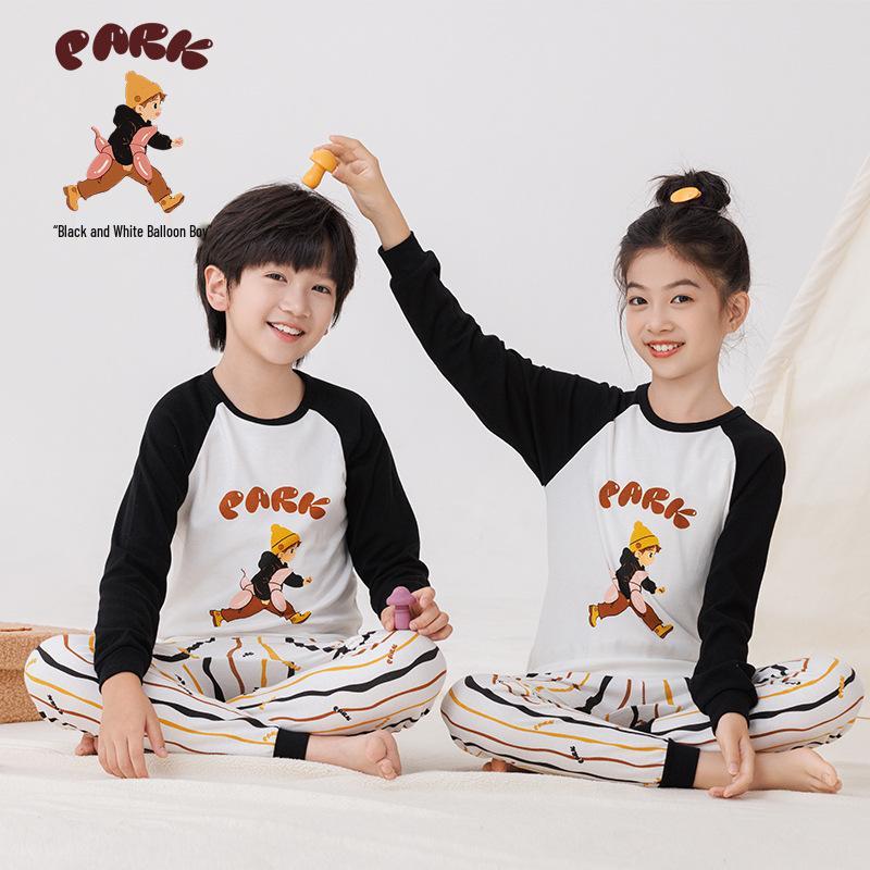 2025 Warmer Baumwoll-Pyjama-Set für Kinder im Herbst - Langarm-Unterwäsche und Raglan-Homewear für Jungen und Mädchen