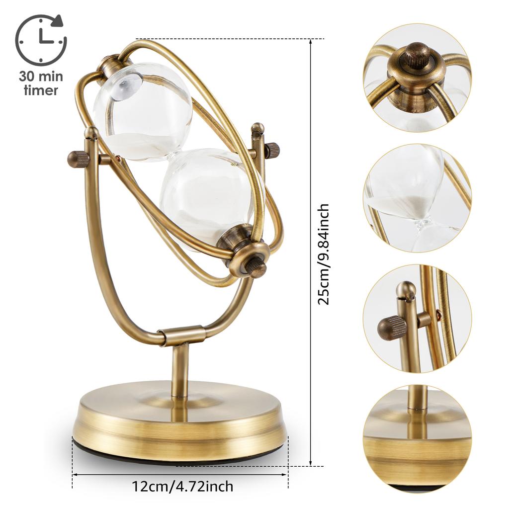 Hourglass Timer 30 Minutes Sand Clock Timer Vintage Metal Sand Watch Antique Glass Sandglass with White Sand Decorative Hour