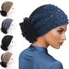 Casual Lace Embroidered Turban Hat Floral Beaded Ready To Wear Muslim Chemo Cap Vintage Lace Pearl Lace Bonnet Female
