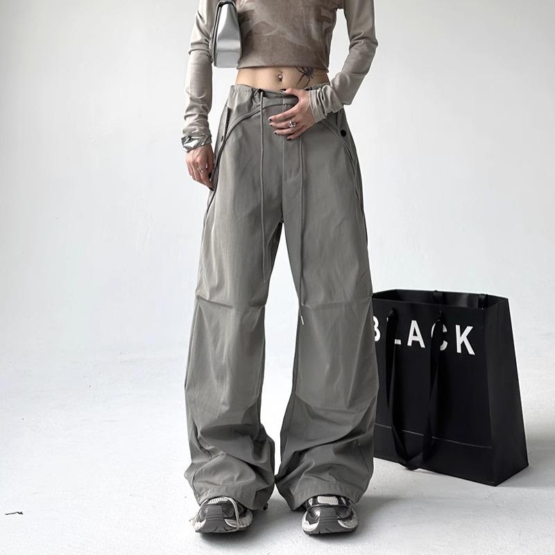 Женские Техwear Парашютные Брюки с Высокой Талией Широкие Карго Брюки Спортивные S светло-серый