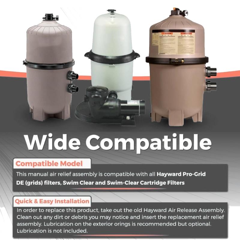 High Efficiency Valves Replacement Manual Air Relief Assembly for Cartridge Pool Filter Includes Pressure Gauge
