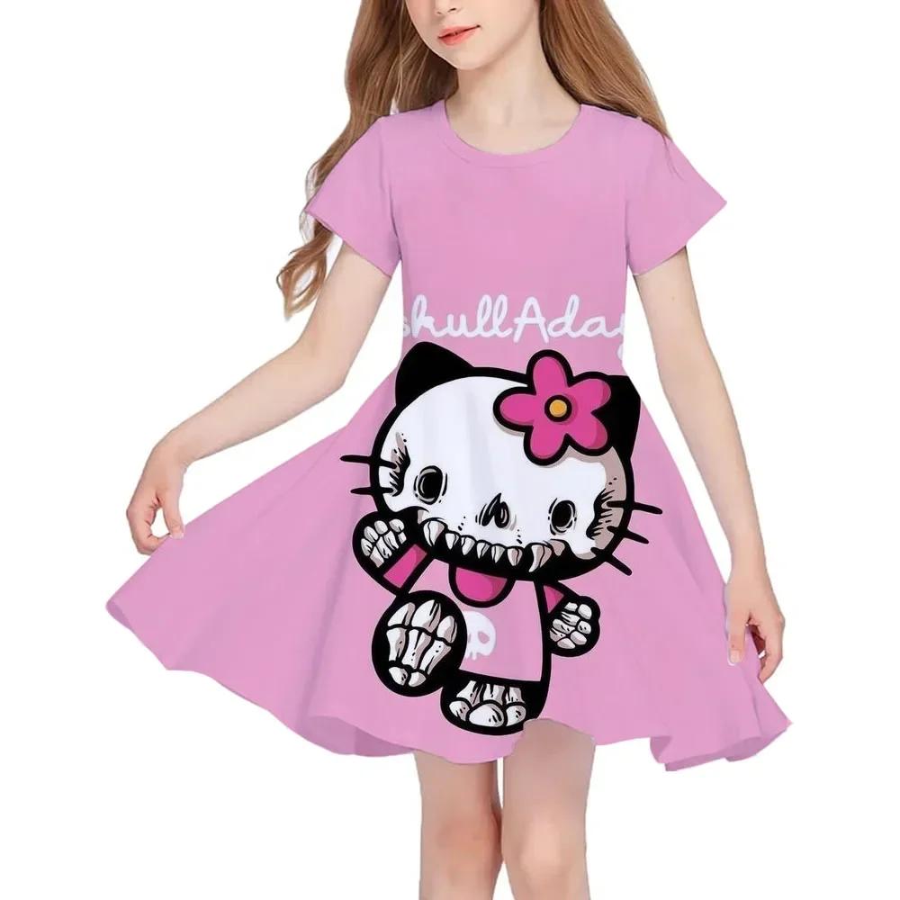 Summer New Children's Clothing Hello Kitty Printed Sleeveless Dress For 3-14 Year Old Girls Casual Breathable Princess Dress2025