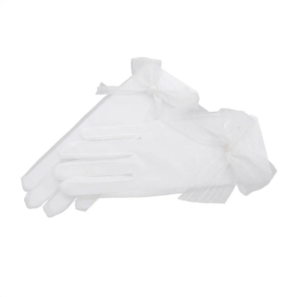 Lace Mesh Wedding Gloves Bow Pearl Chiffon Gloves Vintage Wedding Accessories  Prom Cosplay