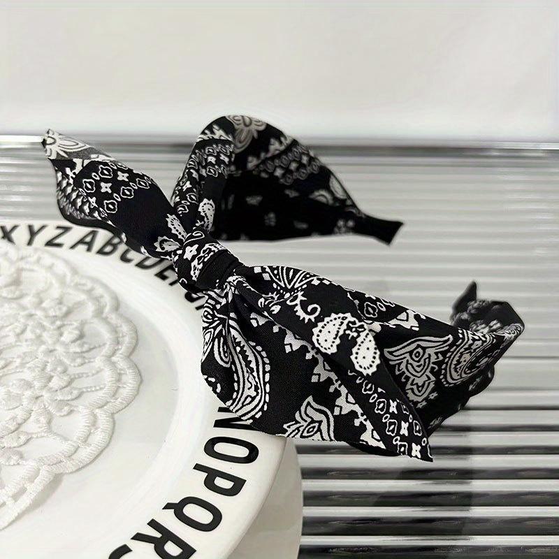 Boho Floral Print Headbands Bow Wide Brimmed Head Hoop For Women Vintage Elegant Headwear Cross Knot Hair Hoop For Vocation