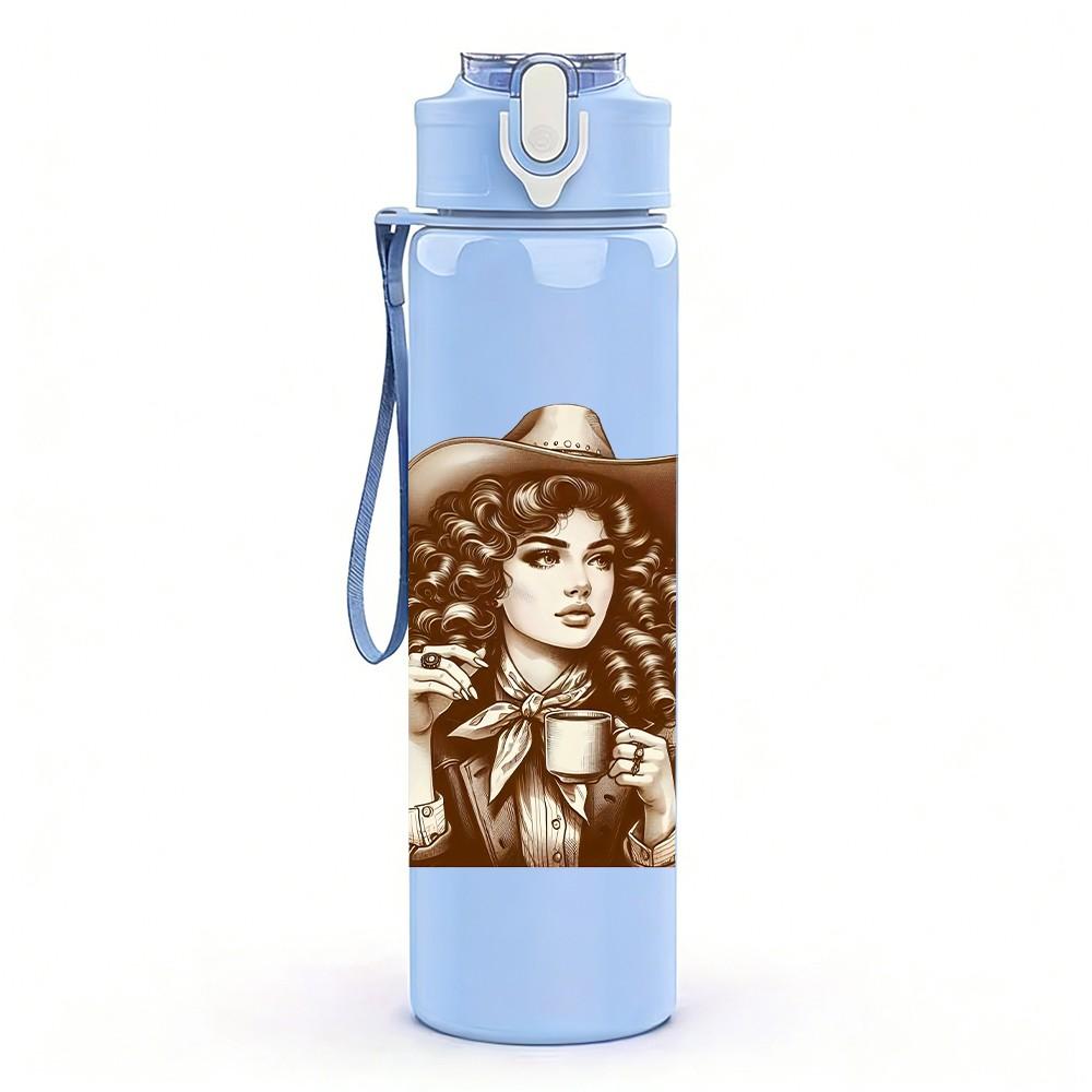 1PC Western Cowgirl Lady 750ml Color Plastic Sports Water Bottle Leakproof Flip Straw Lid Suitable for Sports Office Home Use