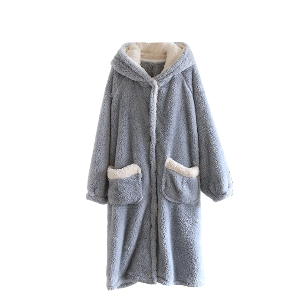 MiniZaru Fluffy Wearable Thick Fleece Long Cute and Plus Winter with Ear Hood Women's Blanket, Loungewear, Pajamas, Lined, Sleeves, Warm, Sizes, Wear,